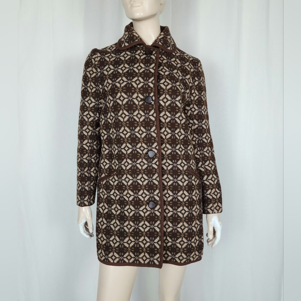 Vtg Welsh Woollens wool tapestry coat SM  made in Great Britain